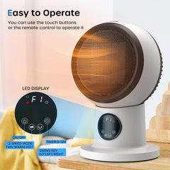 ECOWELL Space Heater Fan Combo, 1500W 2S Fast Heating Electric Ceramic Heater with Remote & LED Display, Overheating and Tip-Over Protection, Portable Quiet Desk Air Circulator Heating Fan
