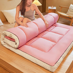 Thick Roll Up Japanese Futon Mattress - Portable Quilted Floor Mattress for All Seasons, Pink, 90x200cm (35x79inch)