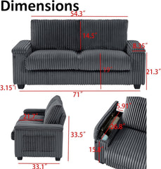 Modern Loveseat Couch, Comfy Corduroy Cloud Couches for Living Room, Deep Seat 2-Seater Love Seat Sofa with Storage Armrest and USB Port for Small Spaces Bedroom Apartment (Dark Gray)