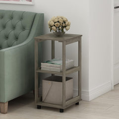 Furinno Moretti Side Table, 2-Tier Stackable Metal Frame End Table with Open Shelf, Night Stand, Bedside Table, Toolless Assembly, for Living Room, Bedroom, Solid White