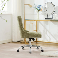 Orange Home Office Chair with Wheels and Tufted Back, Comfy Chenille Upholstered Ergonomic Vanity Makeup Chair, Adjustable Desk Chairs, Silver Metal Base