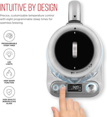 Chefman Digital Electric Glass Kettle, No.1 Kettle Manufacturer, Removable Tea Infuser Included, 8 Presets & Programmable Temperature Control, Auto Shutoff, Water Filter, 6+ Cup Capacity, 1.5 Liter