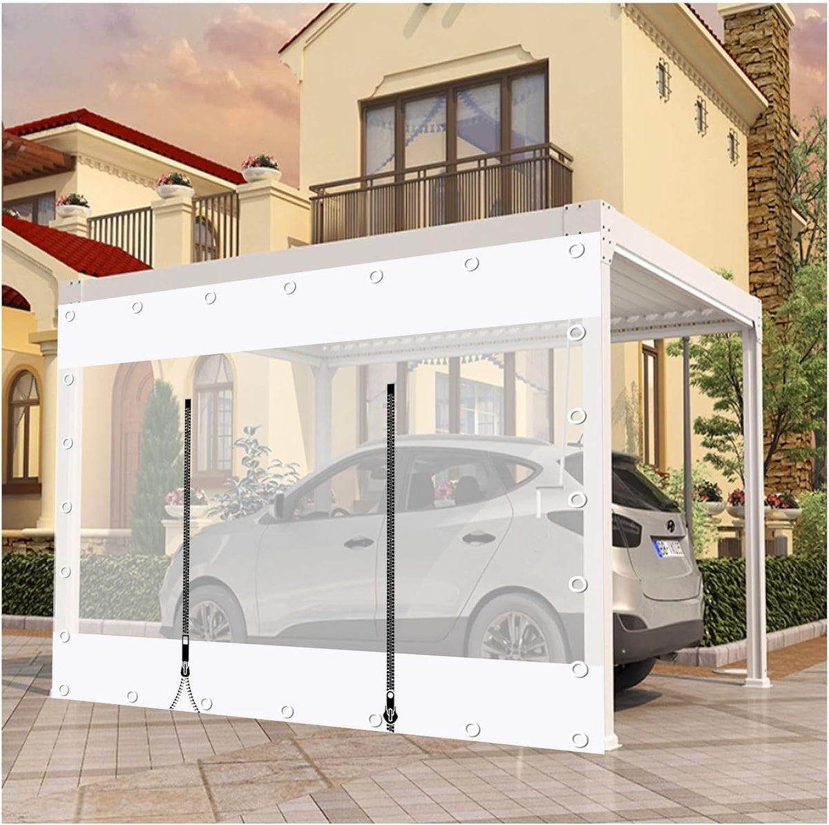 Zipper Pergola Side Panels With Sheer Tarpaulin Panels, 0.5mm PVC Transparent Tarpaulin Side Panels, With Grommet, For Pergola, Porch, Gazebo, 700g/m2,Customizable ( Size : H2.5xL2.5m/H8.2xL8.2ft )