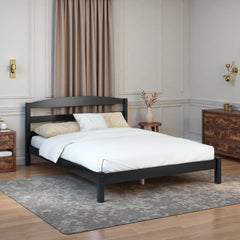 Full Size Bed Frame (78.5 inches), Black Solid Pine Frame with Low-Profile Curved Headboard, Wood Slats | Center Leg Support, No Box Spring Required, Easy Assembly for Bedrooms/Guest Rooms