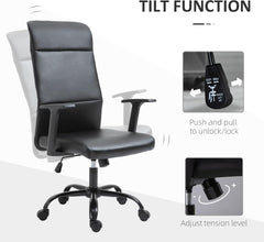 Vinsetto Morden High-Back Office Chair Faux Leather Rocking Swivel Computer Home Desk Chair with Adjustable Height, Metal Legs, Armrest, Wheels, Black