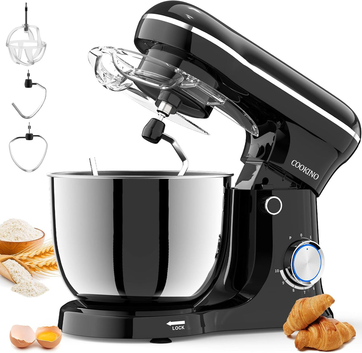Electric Stand Mixer,10 Speeds Tilt-Head Food Mixer, 3-IN-1 Kitchen Mixer for Daily Cooks with 6.5 QT Bowl,Dough Hook, Beater, Whisk (Almond Cream)