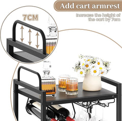 Bar Cart for The Home, 3 Tier Kitchen Carts with Wheels, Small Rolling Cart with Glass Holders,6 Bottle Coffee Syrup Organizer Rack, 2 Tier Spice Rack Organizer, Seasoning Organizer for Cabinet