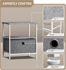 Sorbus Nightstand 1-Drawer Shelf Storage - Bedside Furniture & End Table Chest Dresser with Steel Frame, Wood Top & Easy Pull Fabric Bins for Home, Bedroom, Closets, Bathroom, Office & College Dorm