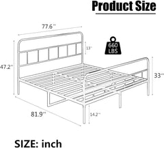 Sturdy Metal Platform Bed Frame Queen Size with Headboard, Modern Wave Design, No Box Spring Needed, Quiet Heavy-Duty Steel Frame with Storage Space, Black (Queen)