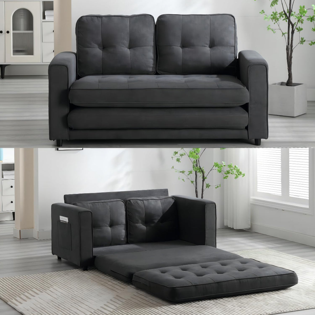 Futon Sofa Bed Convertible Folding Chaise Lounge for Compact Living Studio, Bedroom, Offices, Dorm - Adjustable Pull Out Breathable Small Loveseat (Off White)