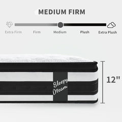 Queen Mattress, 12 Inch Hybrid Mattress, in a Box with Memory Foam Individual Pocket Spring, Motion Isolation/Pressure Relieving/Edge Support/CertiPUR-US Certified | Medium Firm (Queen)