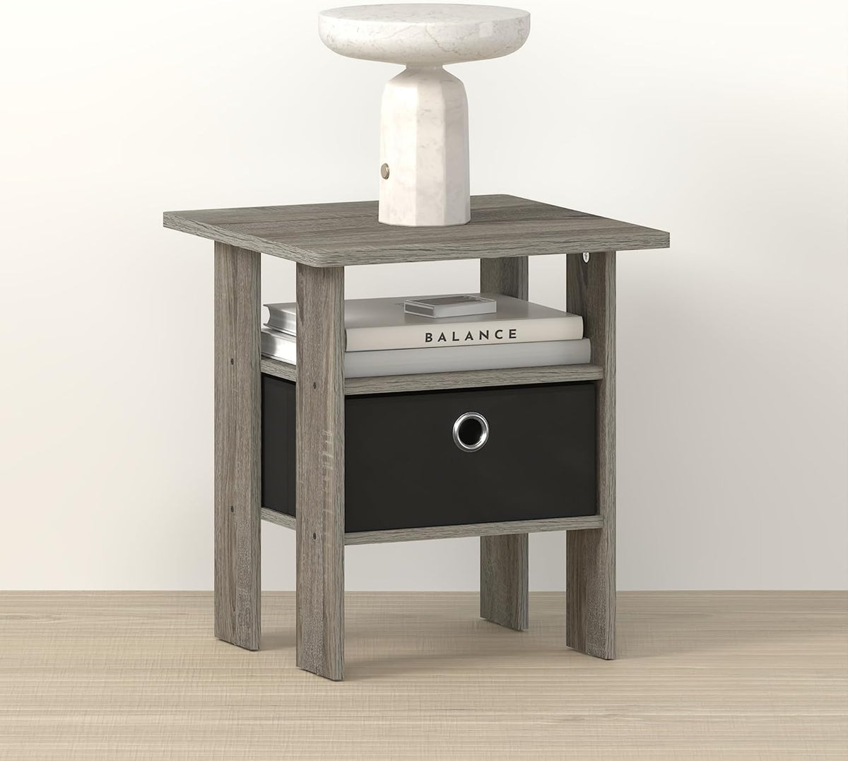 OTA End Table, Side Table, Nightstand with Bin Drawer, for Living Room, Bedroom, Dark Limed Oak/Black