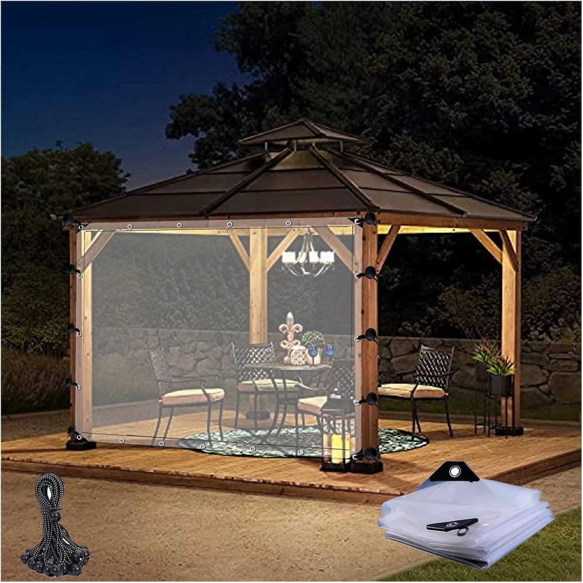 Clear Tarp 0.12mm Pergola Waterproof Side Panels with Eyelets and Elastic Rope, Porch, Gazebo, 60 Sizes DTVEW (Color : Clear, Size : 22.96x9.84'/7x3m)