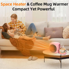 Upgraded Space Heater& Coffee Mug Warmer, Smart Dual Heating for Indoor Use, Portable Electric Heater with Thermostat, 3 Modes, 800W Ceramic Heater for Bedrooms, Offices, Home