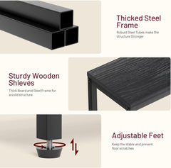 SLEEPING LAMB Narrow Small Side Table for Small Space, 2 Tier Sofa Skinny End Table for Living Room, Bedroom Beside Slim Nightstand, Rustic Brown and Classic Black