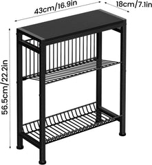 End Table for Small Space, 3-Tier Narrow Side Table with Magazine Holder, Nightstand, Skinny Snack Couch Table in Living Room, Bedroom Study and Balcony (Black)