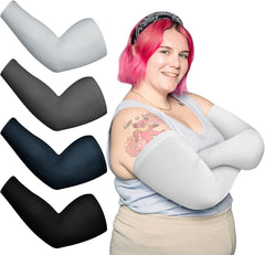 Chuarry 4 Pairs Plus Size Arm Sleeves for Women Men UV Sun Protection Cooling Ice Silk Arm Wraps for Flabby Arms