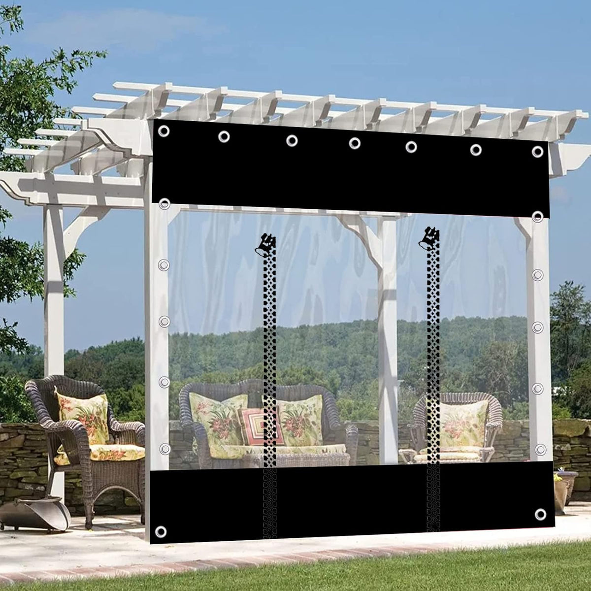 Clear Tarpaulin Side Panel,0.3mm Pvc Waterproof Tarpaulin With Zipper,Black Transparent Tarpaulin Side Curtain,for Carport Pergola Patio Porch Gazebo,Weatherproof/Foldable,L×H-2.5×2m(8.2*6.6ft)