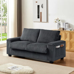 Modern Loveseat Couch, Comfy Corduroy Cloud Couches for Living Room, Deep Seat 2-Seater Love Seat Sofa with Storage Armrest and USB Port for Small Spaces Bedroom Apartment (Dark Gray)