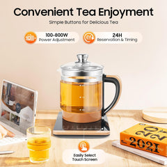 1.8L Electric Water Kettle with Steamed Eggs Holder Multifunctional Tea Kettle with Heating Base and Tea Strainer Keep Warm & Timing Function for Coffee, Soup