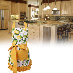 Aprons With Pockets Anti Dirt Kitchen Cafe Breathable Apron with Pocket Thick Lemon Home Clean Tool Baking Cooking Apron Women Printed Bib Cleaning Apron