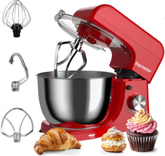 Electric Kitchen Stand Mixer: 380W 8-Speed Tilt-Head Household Food Mixer - 4.75-Qt 304 Stainless Steel Bowl with Cover & Egg Whisk & Dishwasher Safe Dough Hook & Flat Beater, Red