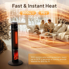 ROVSUN 1500W Electric Space Heater w/Remote & 3D Flame, 33" Portable Tower Heater w/Oscillating, Timer, Thermostat, Tip-over & Overheat Protection for Indoor Bedroom Living Room Large Room