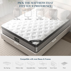 10'' King Mattress, King Size Mattress in a Box, Modern New Diamond Innerspring Hybrid and Cooling Gel Memory Foam Mattresses, Pressure Relief & Motion Isolation, RV Medium Firm Matress (10 Inch)