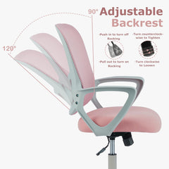 Ergonomic Office Desk Chair, Computer Work Chair with Lumbar Support Adjustable Mid Back Mesh Task Chair Swivel Rolling Chair for Home Office, Adults and Teens (Fixed Armrest, Black)