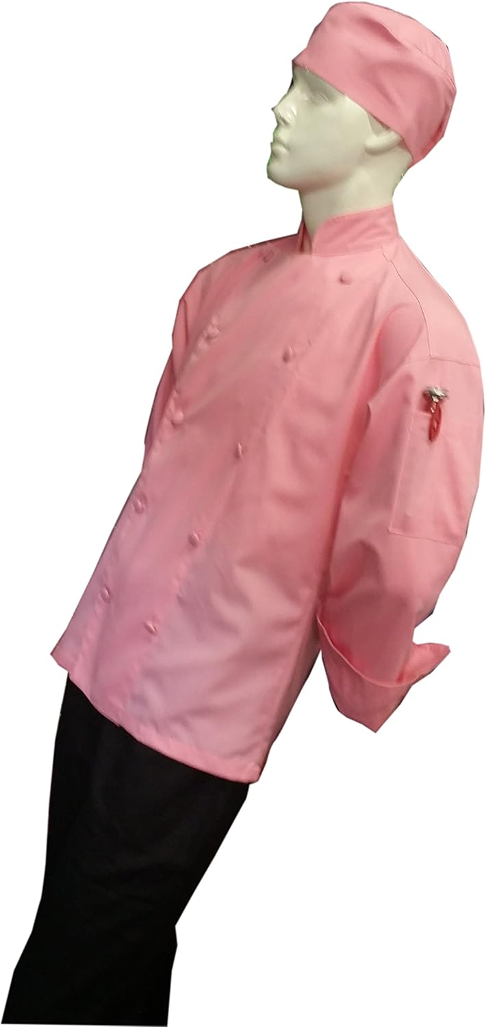 Chefskin Chef Jacket Pink Comfortable Soft + Free Che Hat, ITS THE best gift, KIDS and ADULTS