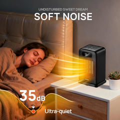 MORENTO Space Heater, Portable Space Heaters for indoor Use, Auto Temperature Control, LED Display Electric Heater, ECO Mode & 0-12H Timer, Quiet Heaters for Office, Bedroom, Home (Black, 1 Pack)