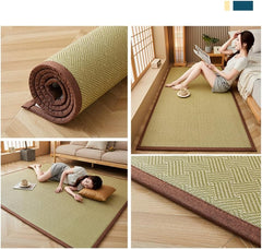 Japanese Traditional Tatami Mattress,Floor Mattress, Natural Rattan Floor Tatami Futon Mattres,Meditation Mats for Floor,Breathable Summer Futonfor Sleeping, Sitting, Yoga, Relaxing(Khaki,120x190cm)