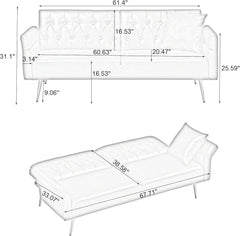 67.7" Futon Sofa Couch Bed,Modern Convertible Faux Leather Adjustable Backrest Armrests Folding Futon Sleeper Couch Loveseat for Living Room,Office,Apartment,Small Space (Green)