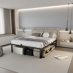 Metal Bed Frame,Twin Bed Frames with Fixed Stand,Bedframe with Storage Space,Easy Assembly,No Box Spring Needed,Headboard Hole and Round Corner Legs Mattress Retainers 14 Inch,Black,Twin