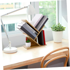 Cabilock Wooden Tree Bookshelf Compact Desktop Bookcase for Students and Home Office Space-Saving Storage Rack Light Walnut Finish Easy to Assemble and Stylish Decor