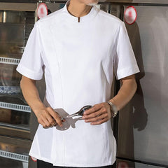 Men's Zip Front Cool Breeze Chef Coat Solid Color Kitchen Cook Uniform Jacket Polo Shirts Short Sleeves