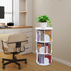 Rotating Bookshelf Tower, 360 Display Floor Standing Bookcase Storage Rack for Kids&Adults, Revolving Book Shelf Storage Round Carousel, Vertical Rotate Turning Spiral Corner Organizer, White (2 Tier)