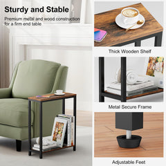 KIMBORA Narrow End Table for Small Spaces, 2 Tier Skinny Small Side Tables Living Room, Slim Couch Nightstand for Bedroom Bedside, Black