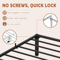 14Inch Metal Bed Frame,Queen Size Bed Frame with Storage Space,Heavy Duty Sturdy Mattress Foundation,Easy Assembly,No Box Spring Needed, Black,Twin Size