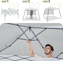 Yaheetech Pop Up Canopy Tent with Backpack, 10x10 Base Portable Easy One Person Setup Folding Shelter Compact Lightweight Slant Leg Canopy with 1 Sidewall, 8x8 Top, Silver-Coated White