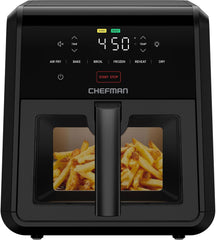 CHEFMAN Small Air Fryer Healthy Cooking, 3.6 Qt, User Friendly, Nonstick, Digital Touch Screen, Dishwasher Safe Basket, w/ 60 Minute Timer & Auto Shutoff, Matte Black, Cookbook Included