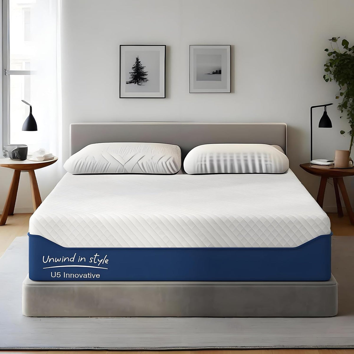 Queen Size Mattress, 12 Inch Gel Memory Foam Mattress in a Box, Fiberglass Free, Breathable for Cooler Sleep Supportive & Pressure Relief, CertiPUR-US Certified, White and Blue (12 Inch, Queen)
