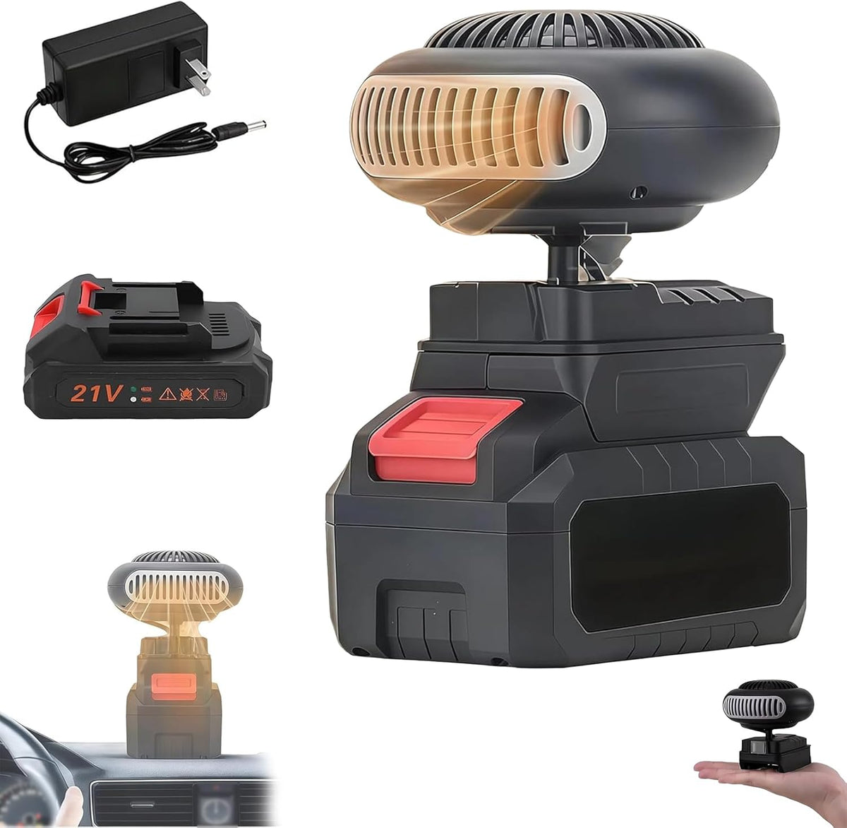 Battery Operated Space Heater, 1500mAh Large capacity Portable Battery Powered Heater, with 360° Adjustable Settings, Dual Cooling & Heating Modes for Car/Camping/Office/Indoor (1 Battery,15-cell)