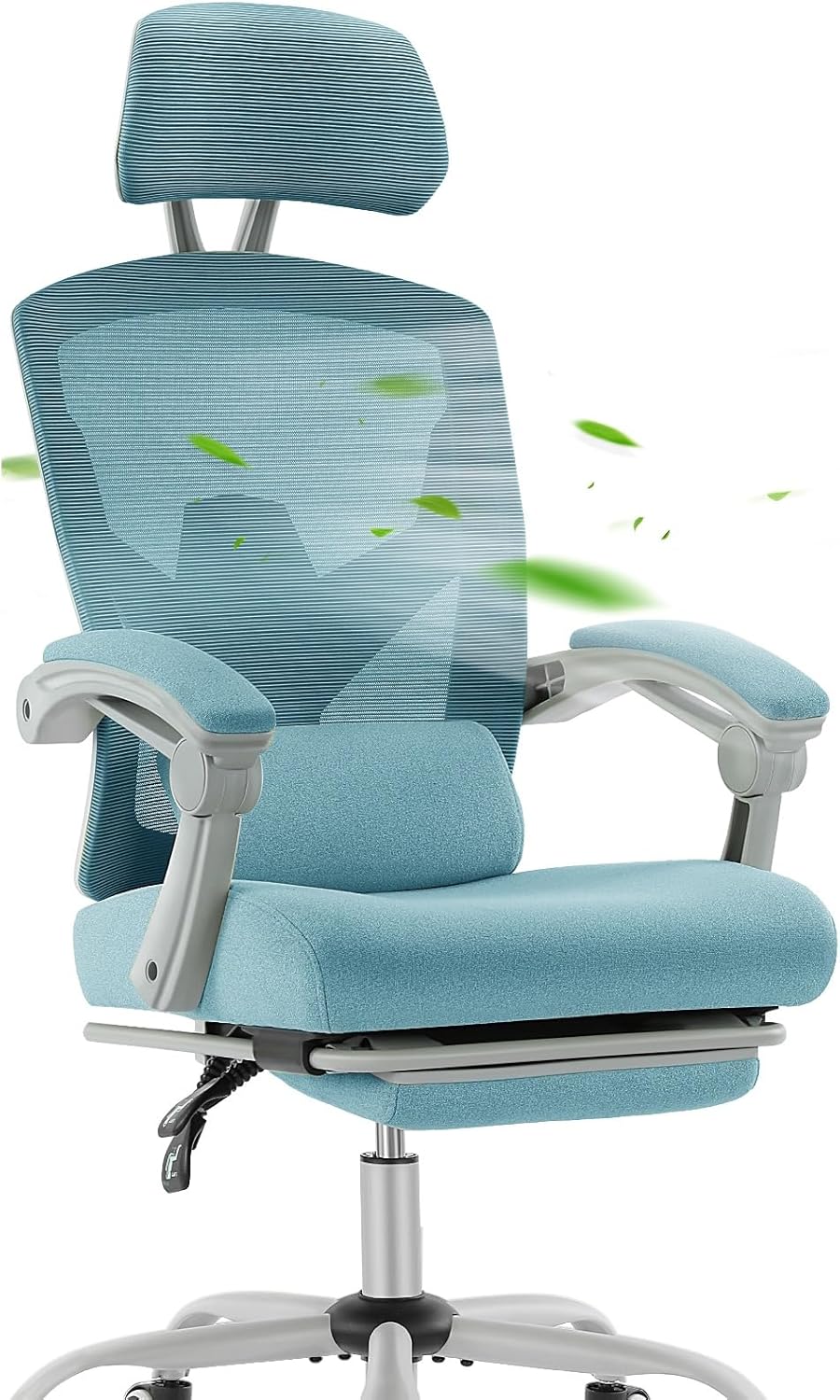 Ergonomic Office Chair, Home Office Computer Desk Chair with Armrests and Headrests, Height Adjustable Swivel Task Chairs for Home, Bedroom, Study, Blue