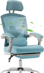 Ergonomic Office Chair, Home Office Computer Desk Chair with Armrests and Headrests, Height Adjustable Swivel Task Chairs for Home, Bedroom, Study, Blue