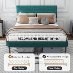Full Size Platform Bed Frame with Fabric Upholstered Headboard, Metal Bedframes No Box Spring Needed, Noise Free, Easy Assembly (Grey, Full)
