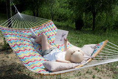 Blue Double Hammock with Spreader Bar for Two, Polyester Fabric, Adjustable Chain - 77" L x 55" W, 450 lbs Capacity, Ideal for Hammock Stand or Trees - Blue with Stripe