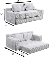 70" 2-in-1 Convertible Sofa Bed,Corduroy Upholstered Loveseat Sleeper Sofa with Storage Bag,Boneless Couch for Living Room, Apartment,No Assembly Required