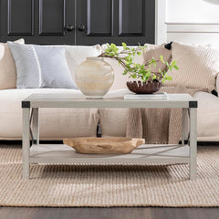 Walker Edison Sedalia Modern Farmhouse Metal X Coffee Table, 40 Inch, Rustic Oak