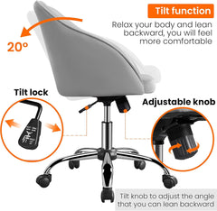Yaheetech Boucle Desk Vanity Chair with Back Comfy Fluffy Swivel Office Chair with Wheels Adjustable Height Tilt Angle for Bedroom Ivory